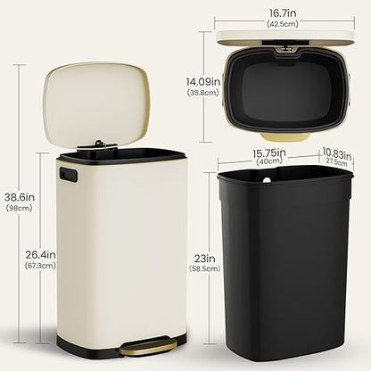 ELPHECO Kitchen Trash Can with Lid Soft Close, 13 Gallon / 50L Stainless Steel Pedal Garbage Can, Heavy-Duty Fingerprint Proof Step Wastebasket with 20 Bags, Removable Bucket, Home Office, Cream Beige - Image 7