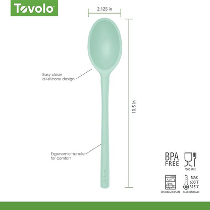 Tovolo Flex Core Small Deep Spoon Silicone for Cooking Mixing Baking, Dishwasher Safe BPA Free All Silicone Kitchen Mini Spoon Heat Resistant Nonstick Safe Serving Spoon, Aqua Seafoam Green