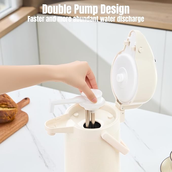 PARACITY Upgraded Airpot Coffee Carafe with Double Pump, Stainless Steel Drink Dispenser for Hot/Cold Beverage with Lazy Susan Base, Coffee Termos Para Cafe for Hot Cocoa for Parties