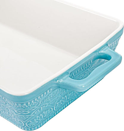 Hacaroa Set of 3 Ceramic Baking Dishes, Rectangular Bakeware with Handles, Elegant Casserole Dish Set Lasagna Pan for Baking, Cooking, Cake Dinner, Banquet, Lake Blue, 3 Sizes - Image 4