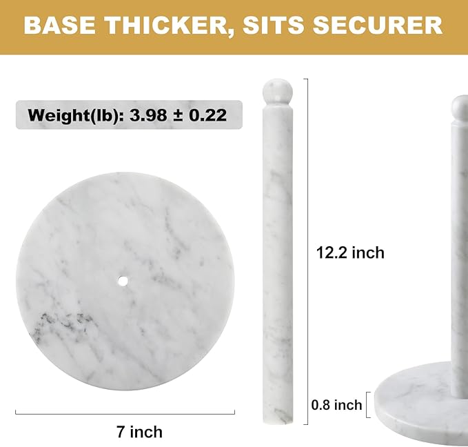 Koville Italian Marble Paper Towel Holder Countertop, Carrara Stone Paper Towel Holder Stand for Kitchen Storage, for Standard or Jumbo-Sized Rolls(Bianco Carrara) - Image 2