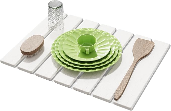 Stone Dish Drying Mat for Kitchen Counter,15.5''x11.8'' Foldable Quick Dry Stone Kitchen Mat,Eco-Friendly,Absorbent Diatomaceous Earth Mats for Dishes Bottles Cups Bathroom Any Countertop-White by AEFLMHealth%C2%B7Home