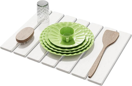 Stone Dish Drying Mat for Kitchen Counter,15.5''x11.8'' Foldable Quick Dry Stone Kitchen Mat,Eco-Friendly,Absorbent Diatomaceous Earth Mats for Dishes Bottles Cups Bathroom Any Countertop-White by AEFLMHealth%C2%B7Home