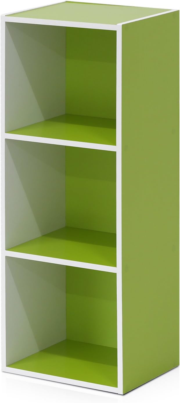 Furinno LUDER Book Shelf, 3-Cube Bookshelf, Bookcase with Open Shelves, 9.3 x 12 x 31.5, Easy Assembly, for Living Room, Bedroom, Home Office, White/Green - Image 7