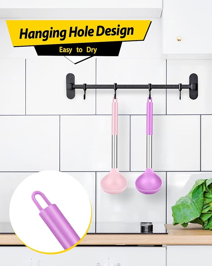 Pack of 2 Ladle Spoon,Silicone Large Spoon for Soup,Non Stick Kitchen Utensils with High Heat Resistant,BPA Free Perfect Kitchen Tools for Cooking, Stirring,Serving Soups (PINK-PURPLE) - Image 6