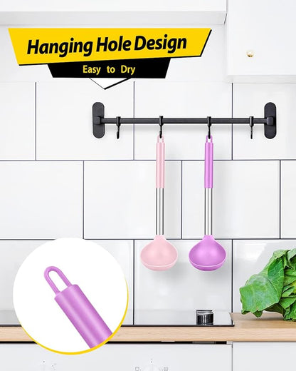 Pack of 2 Ladle Spoon,Silicone Large Spoon for Soup,Non Stick Kitchen Utensils with High Heat Resistant,BPA Free Perfect Kitchen Tools for Cooking, Stirring,Serving Soups (PINK-PURPLE) - Image 6
