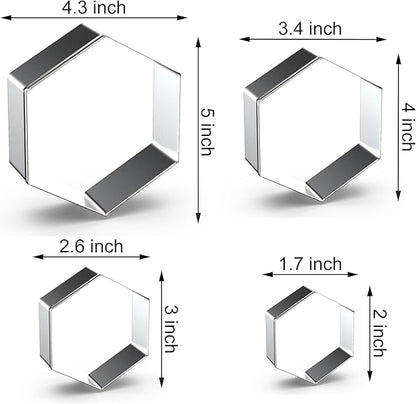 Hexagon Cookie Cutter Set Large - 5 Inch, 4 Inch, 3 Inch, 2 Inch - Honeycomb Geometric Frame Plaque Cookie Cutters Shapes Molds - Stainless Steel