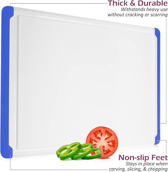 Large Cutting Boards for Kitchen - Dishwasher Safe Non-Slip Cutting Boards with Juice Grooves, Easy Grip Handles - Large and Thick Chopping Board Blue - Image 6