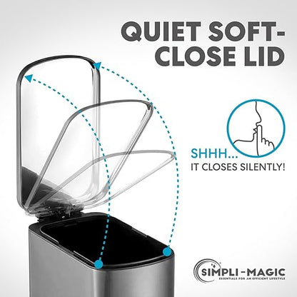 SIMPLI-Magic 6L/1.6G Stainless Steel Bathroom Trash Can with Hands-Free Foot Pedal, Quiet Soft-Close Lid, Compact Space-Saving Size - Image 4