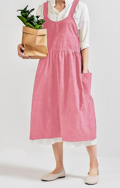 Uaussi Cotton Linen Apron Cross Back Work Apron for Women with Pockets Pinafore Dress X Cross Halter Apron for Chef Gardening - Image 6