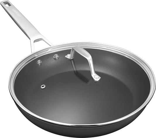 MsMk 11 Inch Nonstick Frying Pan with Lid，Titanium and Ceramic Nonstick skillet, PFOA Free Non-Toxic, Stay-Cool Handle, Scratch-resistant, Induction Skillet With Lid for Induction, Ceramic