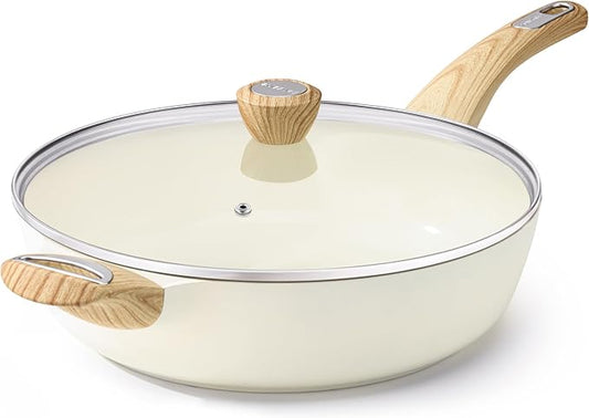 SENSARTE Ceramic Nonstick Frying Pan Skillet with Lid, 10.5 Inch Deep Frying Pan, 3.8 Qt Saute Pan, Induction Pan, Healthy Non Toxic Cooking Pan with Helper Handle, PFOA PFAS PTFE Free by SENSARTE