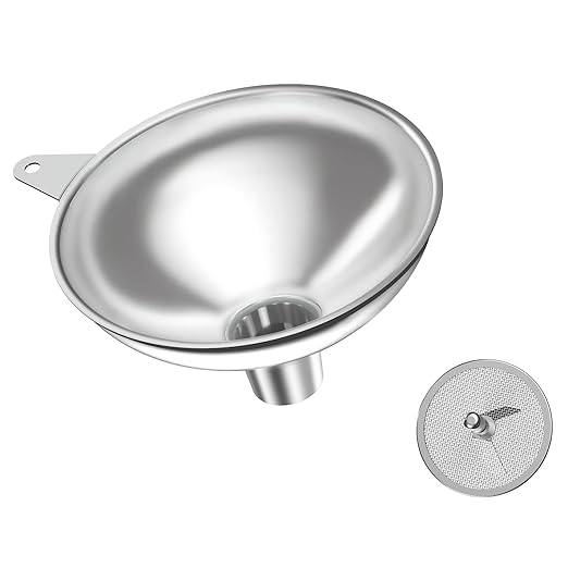 Serinar Stainless Steel Funnel (5.7 in. x 1 in. Mouth) with 30 Mesh Removable Stainless Steel Filter, Food Grade Metal Large Funnel for Kitchen, Liquids, Oils, Powders, Spices, Home Brewing. by serinar