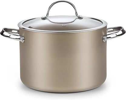 Cooks Standard Hard Anodized Ceramic Nonstick 8-Quart Stock pot with Glass Lid, Classic Induction Large Cooking Gumbo Pot, Ollas de Cocina, Bronze