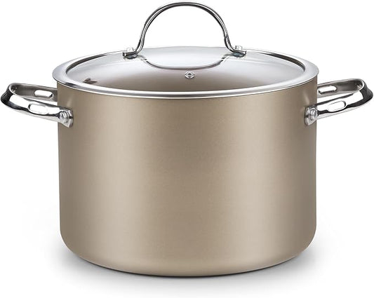 Cooks Standard Hard Anodized Ceramic Nonstick 8-Quart Stock pot with Glass Lid, Classic Induction Large Cooking Gumbo Pot, Ollas de Cocina, Bronze