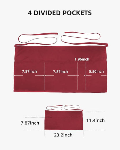 Argstar 2 Pack Server Apron with 4 Pockets, Waitress Waiter Waist WaterDrop Resistant Short Aprons