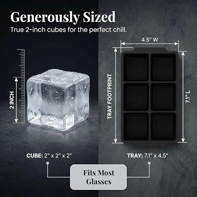 KitchFort Large Silicone Ice Cube Tray (2-Pack), Easy Release 2" Big Ice Cubes - Cocktail, Whiskey Ice Cubes Mold - Ice Trays for Freezer with Lid - Stackable Silicone Ice Tray - Black - Image 9