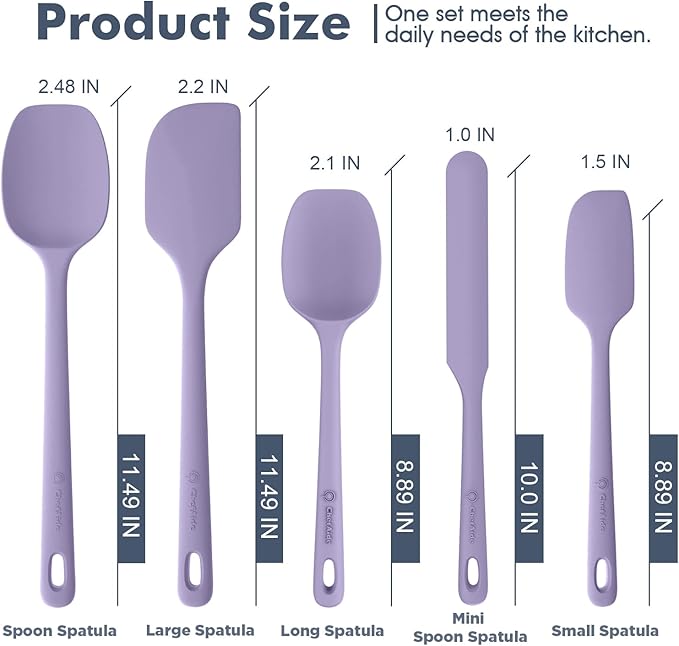ChefAide 5 Pieces Silicone Spatula Set, Food Grade Rubber Spatula, Upgrade Strong Handle with Ergonomic Grip, Heat Resistant Up to 600°F for Nonstick Cookware, Cooking - Image 2