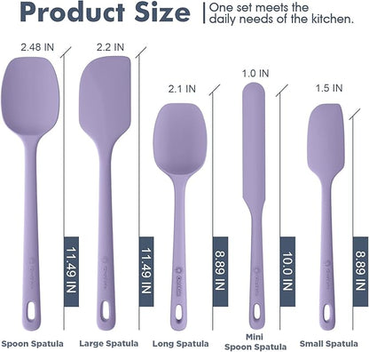 ChefAide 5 Pieces Silicone Spatula Set, Food Grade Rubber Spatula, Upgrade Strong Handle with Ergonomic Grip, Heat Resistant Up to 600°F for Nonstick Cookware, Cooking - Image 2