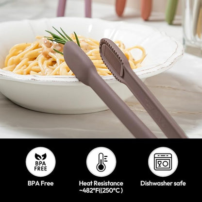 carrotez Silicone Cooking Kitchen Tongs, Anti-Slip,Non-Scratch Serving Tongs 9.25 Inches - Milk Cocoa