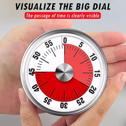 Visual Kitchen Timer for Cooking and Kids with Loud Alarm, Classroom Timers for Desk, No Batteries Required, Mechanical Desk Timer, Magnetic Egg Timer for Study, Chef Clock, Stainless Steel, Countdown - Image 3