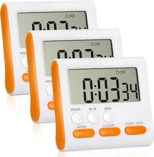 Mudder 3 Pack Digital Kitchen Timer for Cooking, Large Digits, 24 Hour Magnetic Backing Stand Kitchen Timers Clock for Classroom Kids Teachers, Loud Alarm and Large Screen (Orange) by Mudder
