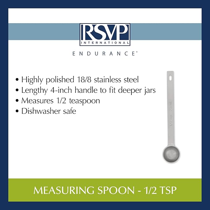 RSVP International Endurance Kitchen Collection Open Stock Measuring Spoon, Stainless Steel, Dishwasher Safe, 0.5-Teaspoon - Image 6