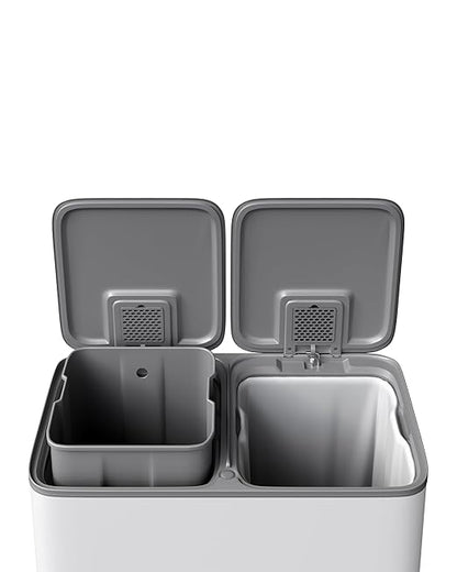 Garvee Trash Can, 2 x 10.6 gal (2 x 40 L) Garbage Can for Kitchen Dual Compartment Recycling Kitchen Step Trash Bin, Stainless Steel Trash and Recycle Bin Combo with Soft-Close Lid,Grayish-White - Image 8