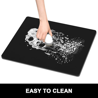 Rnivvi Dish Drying Mat, 16x18" Absorbent Drying Mat for Kitchen Counter, Cute Heat Resistant Dish Drying Pad Anti-Slip Dish Mat Drying Kitchen Mat, Dish Rack Mats for Bar Counter, Jet Black - Image 6