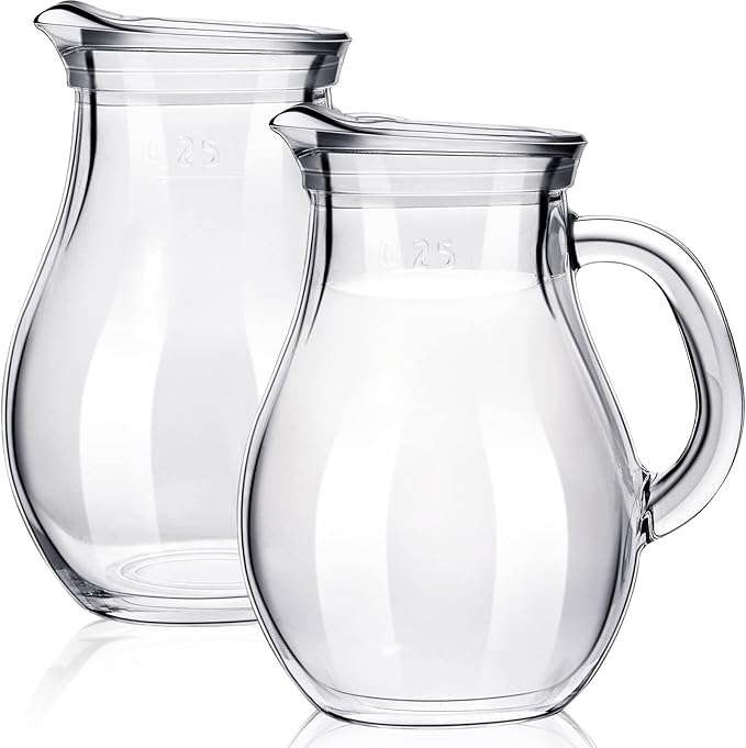 Leinuosen 2 Pcs Glass Pitcher Elegant Shaped Glass Tea Pitcher Coffee Milk Creamer Pitchers Creative Milk Frothing Pitchers Frother Cup Creamer Jug(250 ml,Elegant Style)