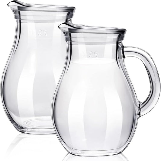 Leinuosen 2 Pcs Glass Pitcher Elegant Shaped Glass Tea Pitcher Coffee Milk Creamer Pitchers Creative Milk Frothing Pitchers Frother Cup Creamer Jug(250 ml,Elegant Style)