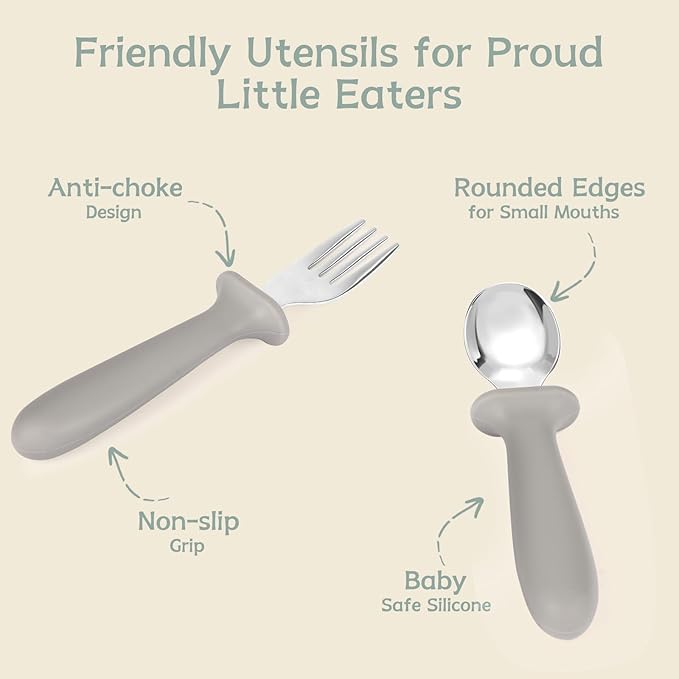 Eascrozn Toddler Forks and Spoons Set, 6 Pack Kids Silverware with Silicone Hand, 18/8 Stainless Steel Children Safe Toddler Utensils, BPA Free, Dishwasher Safe - Image 5