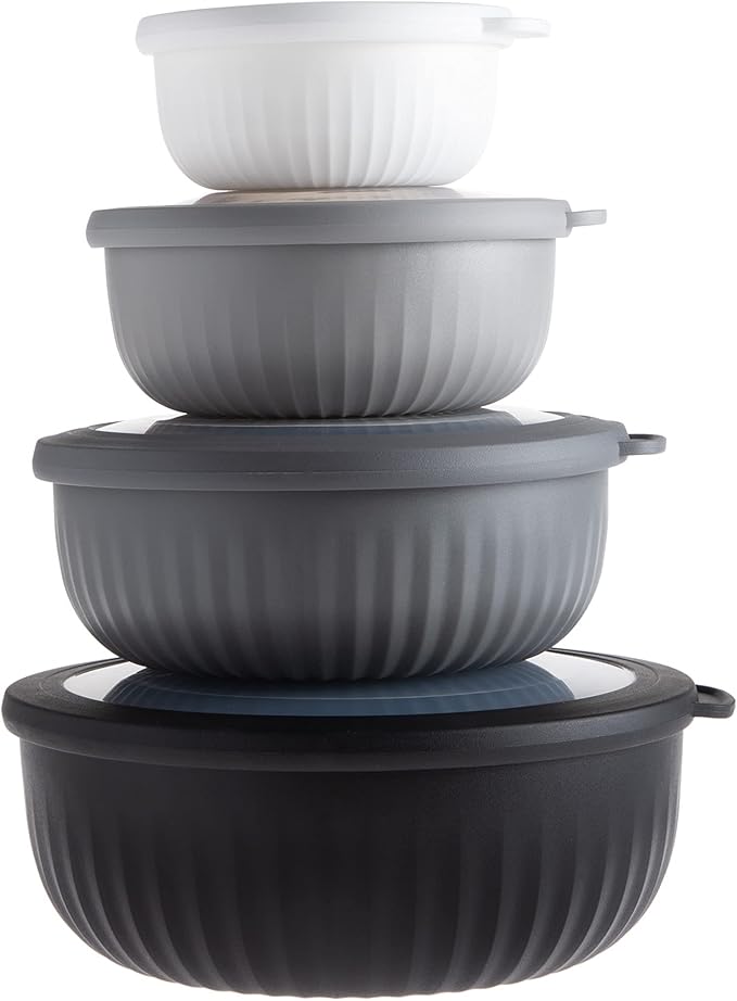 COOK WITH COLOR Prep Bowls with Lids- Wide and Deep Nesting Plastic Small Mixing Bowl Set with Lids, 8 Piece Set - Wide Bowls, Black/White by CookwithColor