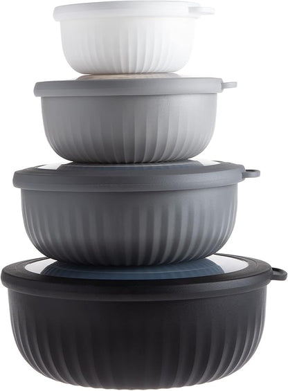 COOK WITH COLOR Prep Bowls with Lids- Wide and Deep Nesting Plastic Small Mixing Bowl Set with Lids, 8 Piece Set - Wide Bowls, Black/White by CookwithColor