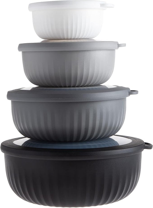 COOK WITH COLOR Prep Bowls with Lids- Wide and Deep Nesting Plastic Small Mixing Bowl Set with Lids, 8 Piece Set - Wide Bowls, Black/White by CookwithColor