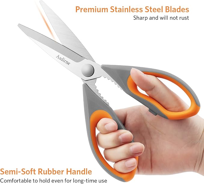 Asdirne Kitchen Scissors Set, Knife-Grade Stainless Steel, TPR Comfortable Handle All Purpose Scissors, Include One Poultry Shears and Four Different Sizes of Cooking Scissors, Perfect Kitchen Partner