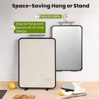 Titanium Cutting Board for Kitchen, Double Sided Titanium Cutting Board with Juice Groove, Metal Chopping Board for Kitchen, Titanium & Wheat Straw PP, Dishwasher Safe, 16.3”×11”