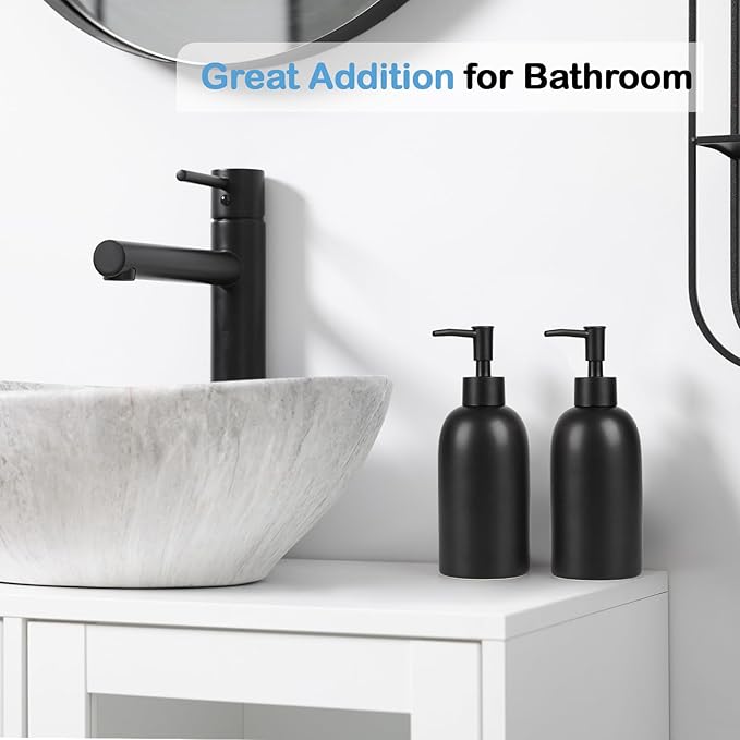 Natheeph 14OZ Ceramic Soap Dispenser Ceramic Soap Pump Dispenser Can Fill Liquid for Bathroom/Kitchen (2PC Black) - Image 5
