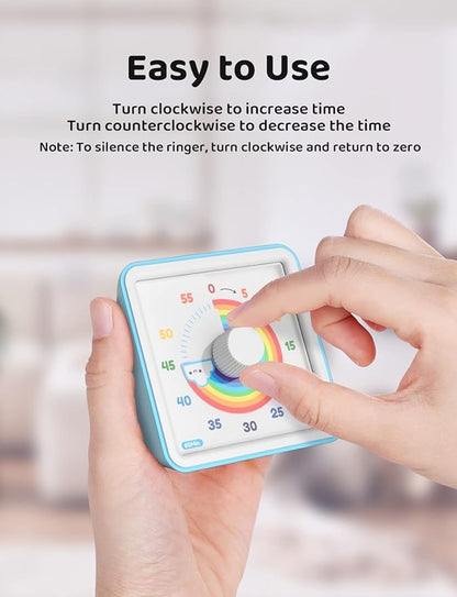 LIORQUE 60 Minute Visual Timer for Kids, Visual Countdown Timer for Classroom Office Kitchen with 'Rainbow' Pattern Design, Pomodoro Timer with Silent Operation (Batteries Included) - Image 5