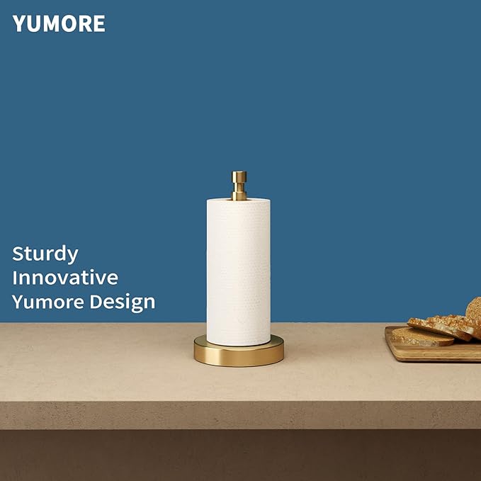 YUMORE Paper Towel Holder Countertop, Paper Towel Holder with Weighted Base Non Slip, Standing Paper Towel Roll Holder for Kitchen Bathroom, Stainles Steel (Gold) - Image 2
