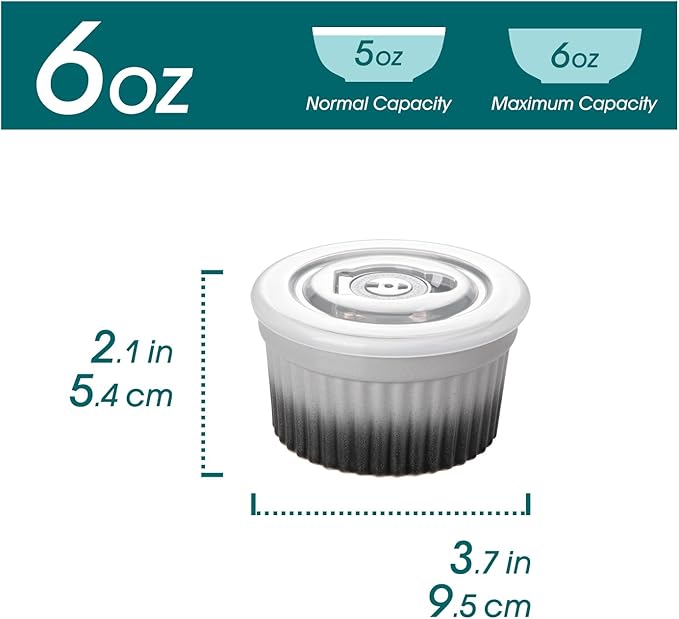 vancasso 6 oz Ramekins with Lid, Porcelain Creme Brulee Souffle Dishes,Set of 6, Grey Pudding Custard Cups Ramiken for Baking, Dishwasher and Oven Safe - Image 2