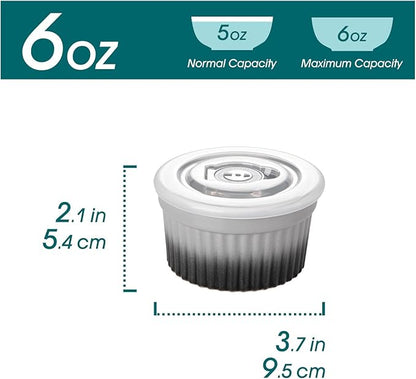 vancasso 6 oz Ramekins with Lid, Porcelain Creme Brulee Souffle Dishes,Set of 6, Grey Pudding Custard Cups Ramiken for Baking, Dishwasher and Oven Safe - Image 2