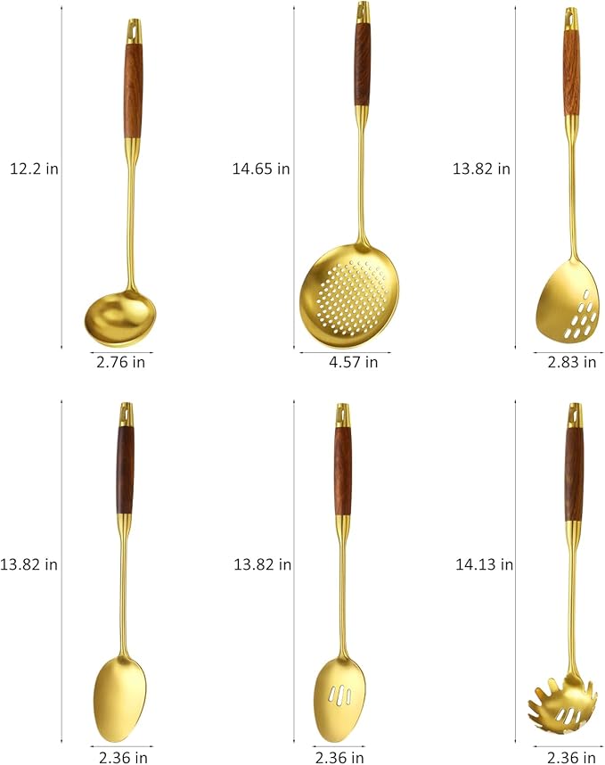 Izurok 18/10 Stainless Steel Kitchen Utensils Set,6 Piece Cooking Utensils With Wood Handle,Heat Resistant Kitchen Tool Set With Spatula, Spoon, Ladle, Skimmer, Slotted Spoon, Pasta - Image 2