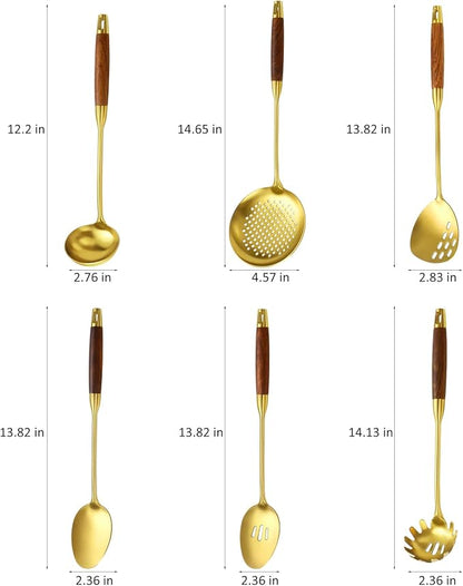 Izurok 18/10 Stainless Steel Kitchen Utensils Set,6 Piece Cooking Utensils With Wood Handle,Heat Resistant Kitchen Tool Set With Spatula, Spoon, Ladle, Skimmer, Slotted Spoon, Pasta - Image 2