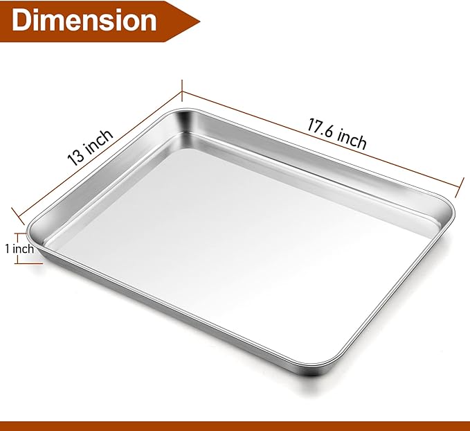 TeamFar Baking Sheet, 17.6’’ x 13’’ x 1’’ Stainless Steel Large Cookie Sheet Half Baking Pans, Non-toxic & Healthy, Easy Clean & Dishwasher Safe, Heavy Duty & Sturdy- Set of 2 - Image 2