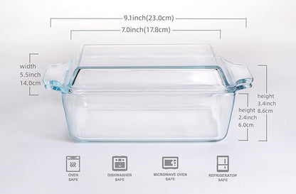 Rectangular Tempered Glass Casserole Dish, Tempered Glass Baking Dish with Glass Cover. Oven, Freezer and Dishwasher Safe.- 1 Liter