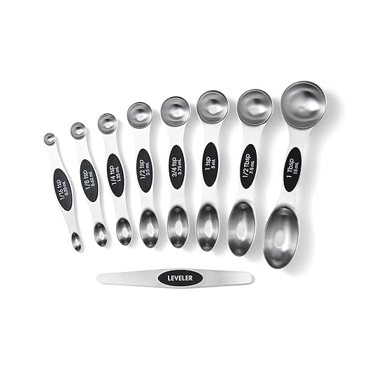 Magnetic Measuring Spoons Set, 9-Piece Stainless Steel with Leveler, Stackable Double-Sided Spoons, Black by Fsdifly