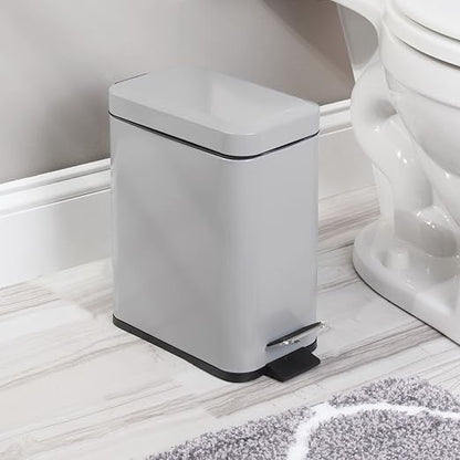 mDesign Small Modern 1.3 Gallon Rectangle Metal Lidded Step Trash Can, Compact Garbage Bin with Removable Liner Bucket and Handle for Bathroom, Kitchen, Craft Room, Office, Garage - Gray