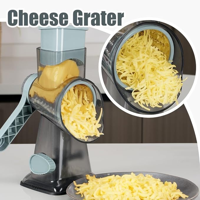 KEOUKE Rotary Cheese Grater Pro 6 in 1 - Shredder Crinkle Slicer Grinder Ice Shaver, Stable Suction, Time-saving Easy Use & Clean, Safe Morden Kitchen Tool for Cheese, Vegetable, Nuts, Chocolate - Image 6