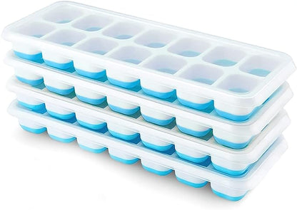 Ice Cube Trays 4 Pack, Airabc Silicone Ice Cube Trays with Removable Lid, Easy-Release Flexible 14-cube Ice Trays, LFGB Certified and BPA Free, Stackable Ice Trays with Covers for Cocktail, Freezer by AlwaysMeetAllYourIceMakingNeeds
